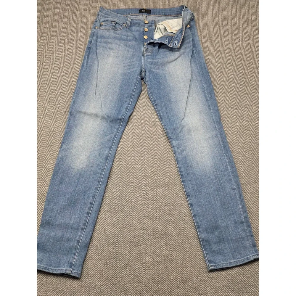 7 For All Mankind Josefina Boyfriend Jeans Light Wash Blue Button‎ Fly Womens